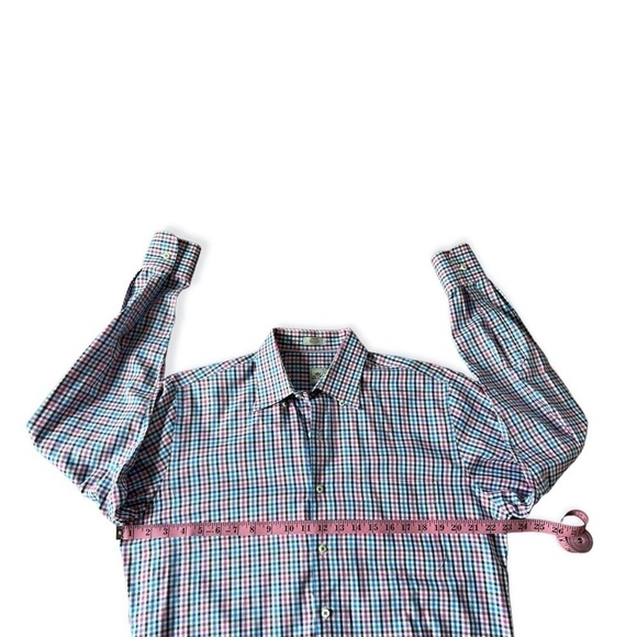 Peter Millar Men’s Pink Brown Blue Plaid Button Front Long Sleeve Shirt, Medium - Picture 9 of 9